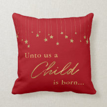 Elegant Unto Us Child is Born Gold Red Christmas