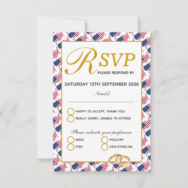 Elegant US AMERICA Wedding RSVP Response Card (Front)