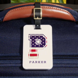 Elegant USA Flag Monogram P Luggage Tag