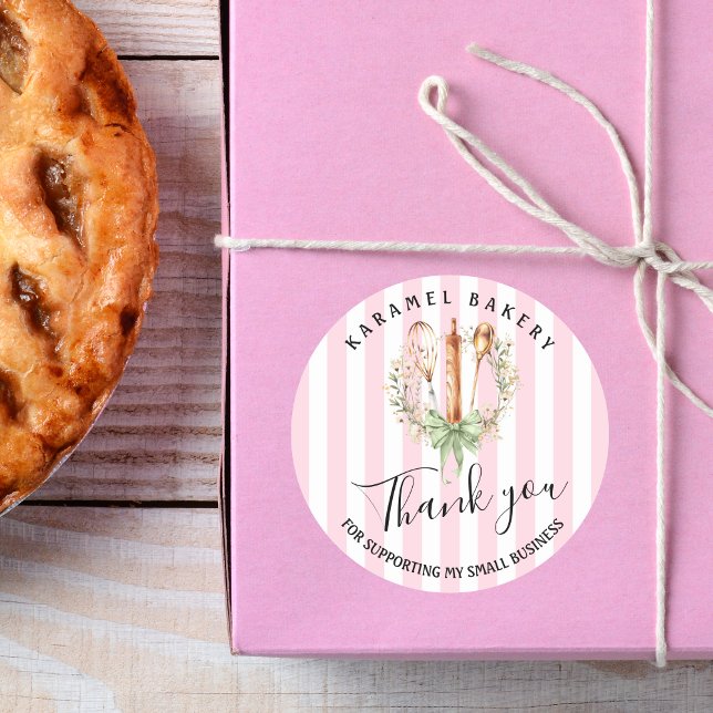 Elegant Utensils Cooking Bakery Thank you Classic Round Sticker (Elegant Watercolor Utensils Cooking Bakery Sage Green Thank you Stickers)