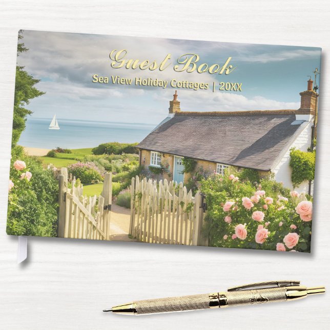 Elegant Vacation Summer Rental Custom Photo Guest Book (An elegant guest book for a vacation cottage, B&B or cabin. Customize with your own photo and text)