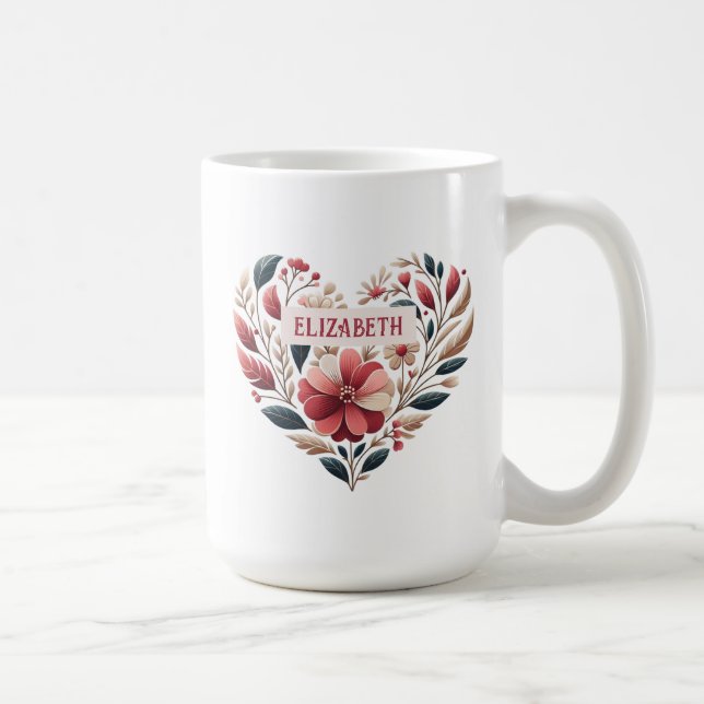 Elegant Valentine Floral Heart Coffee Mug (Right)