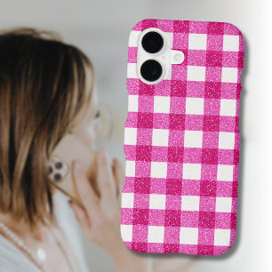 Elegant Valentine Pink Glitter Tartan on White