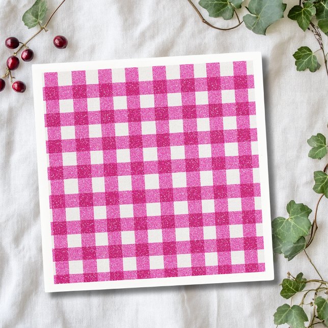 Elegant Valentine Pink Glitter Tartan on White Napkin (Creator Uploaded)
