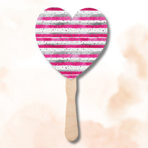 Elegant Valentine Pink Silver Hearts on Striped Hand Fan