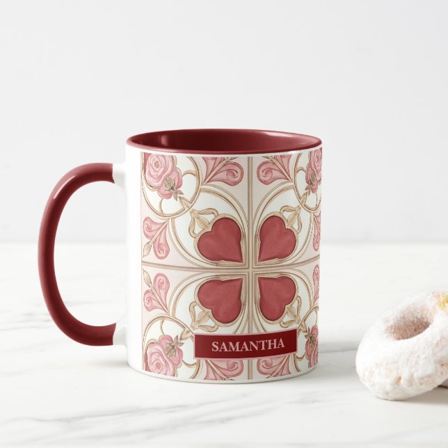 Elegant Valentine’s Day Bistro Tile Mug (With Donut)