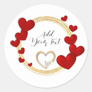 Elegant Valentine’s Day Red Hearts & Gold Frame Classic Round Sticker