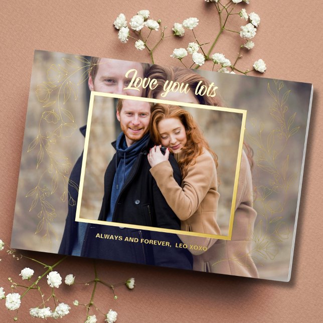Elegant Valentines Day 3 photo Foil Holiday Card (Creator Uploaded)