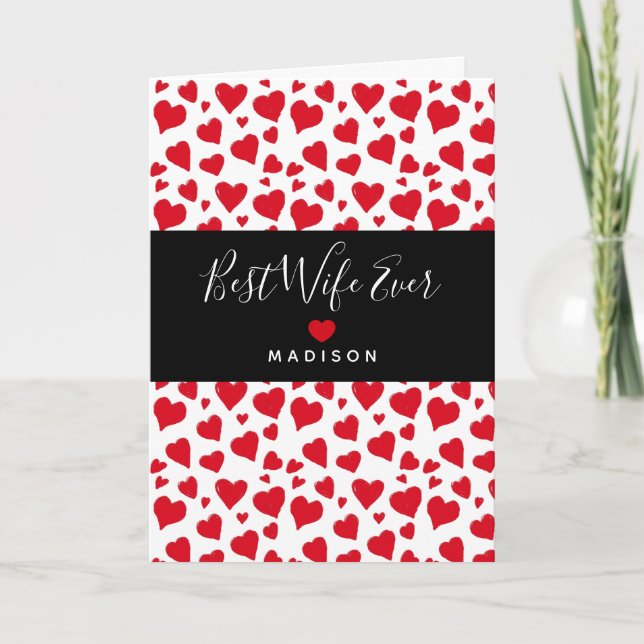 Elegant Valentines Day Best Wife Red Personalised  Holiday Card (Front)