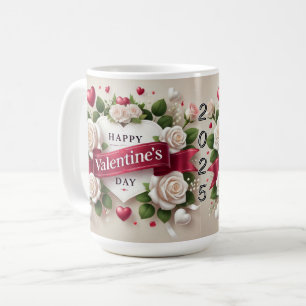 Elegant Valentine's Day Design with Roses, Hearts Coffee Mug