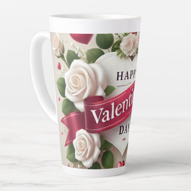 Elegant Valentine's Day Design with Roses, Hearts Latte Mug (Left Angle)