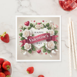 Elegant Valentine's Day Design with Roses, Hearts Napkin