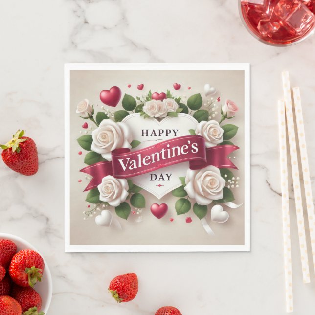 Elegant Valentine's Day Design with Roses, Hearts Napkin (Insitu)