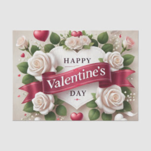 Elegant Valentine's Day Design with Roses, Hearts Tissue Paper