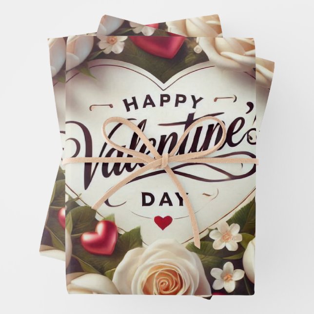 Elegant Valentine's Day Design with Roses Wrapping Paper Sheet (In situ)