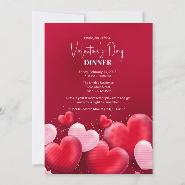 Elegant Valentine's Day Dinner Party Invitation (Front)
