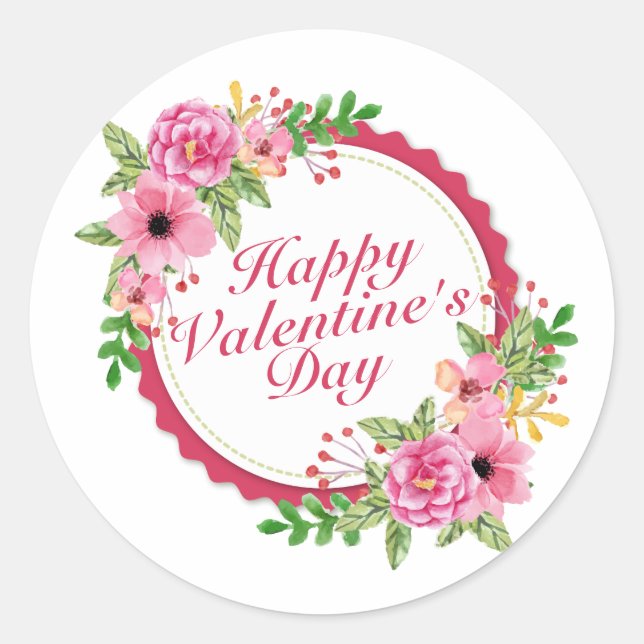Elegant Valentine's Day Floral Frame Sticker (Front)