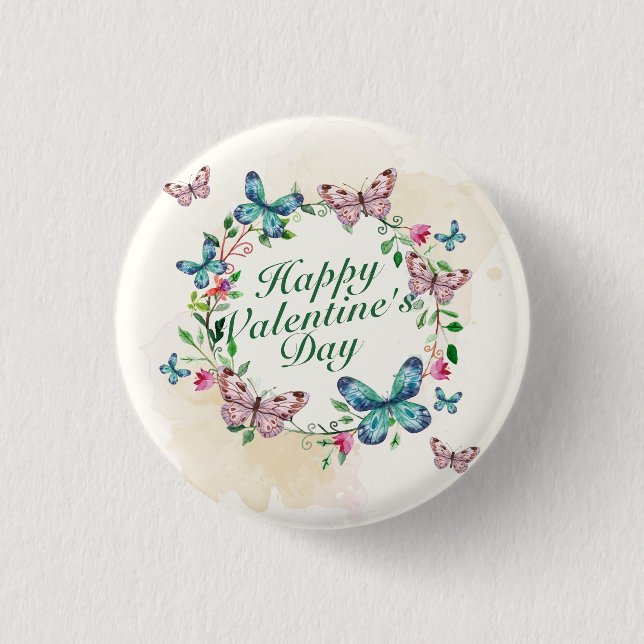 Elegant Valentine's Day Floral Wreath Pin Button (Front)