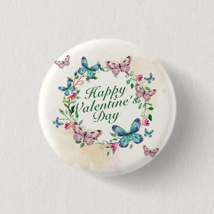 Elegant Valentine's Day Floral Wreath Pin Button