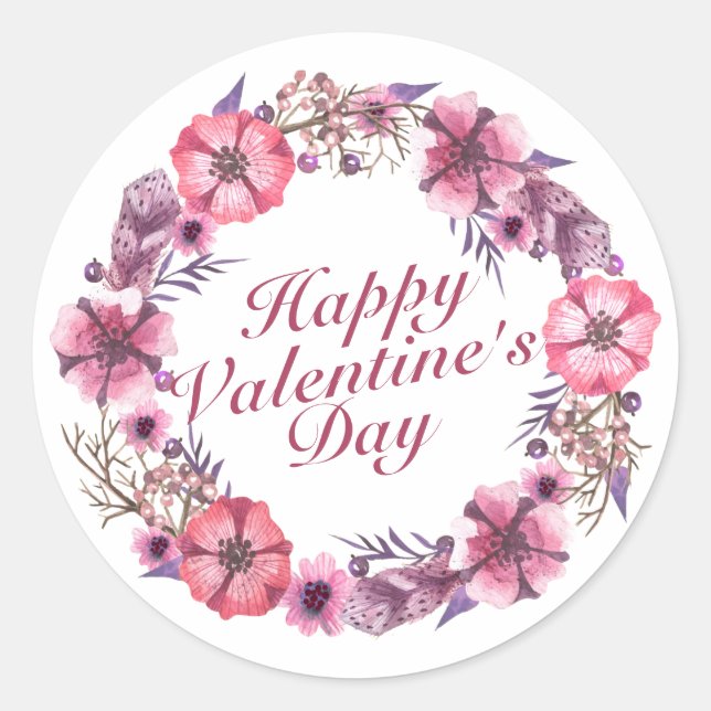 Elegant Valentine's Day Floral Wreath Sticker (Front)