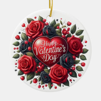 Elegant Valentine's Day Heart with Roses  Ceramic Tree Decoration