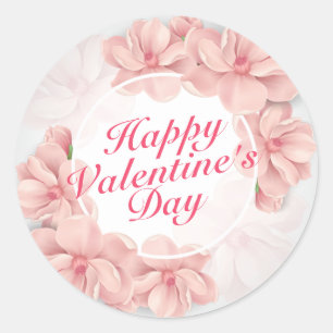 Elegant Valentine's Day Pink Floral Frame Sticker