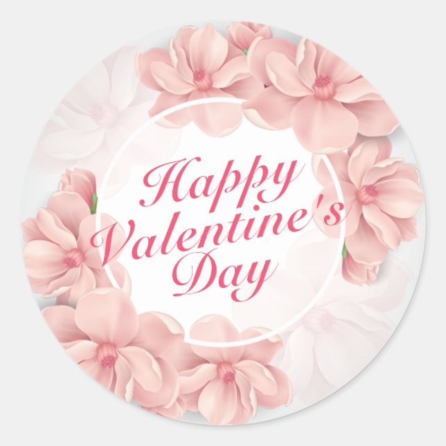 Elegant Valentine's Day Pink Floral Frame Sticker (Front)
