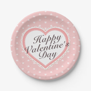 Elegant Valentine's  Day Pink Hearts Paper Plate