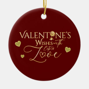 Elegant Valentine's day Red and Gold Calligraphy Ceramic Tree Decoration