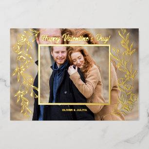 Elegant Valentines Day Script Photo Foil Holiday Card