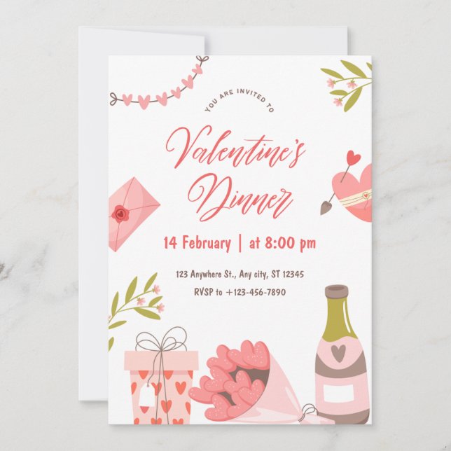 Elegant Valentine's Dinner Party Card (Front)