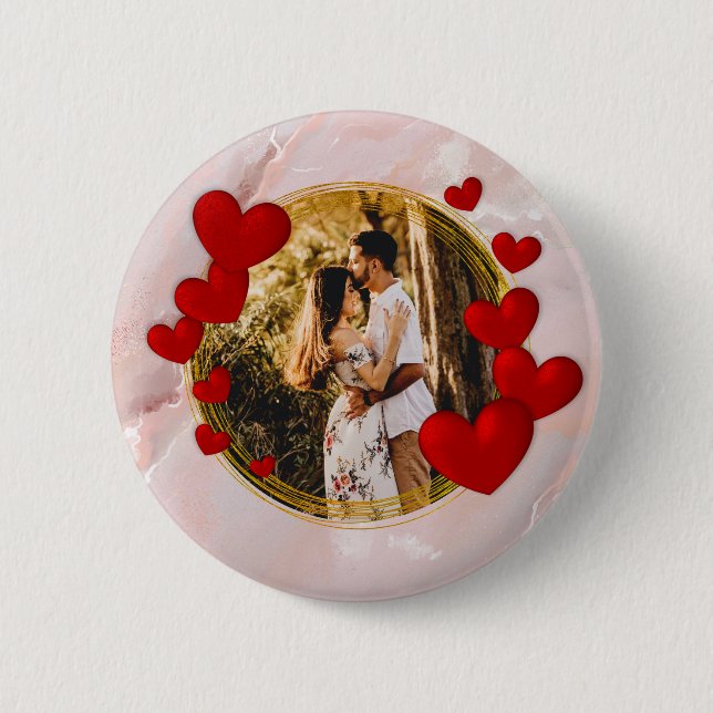 Elegant Valentines, Love, Anniversary Red Heart 6 Cm Round Badge (Front)