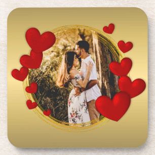 Elegant Valentines, Love, Anniversary Red Heart Coaster