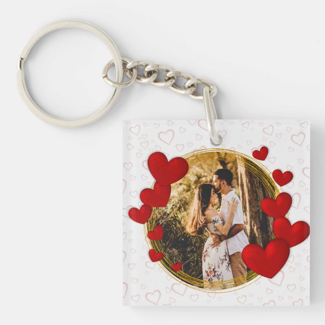 Elegant Valentines, Love, Anniversary Red Heart Key Ring (Front)