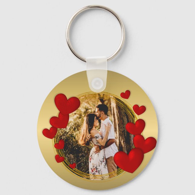 Elegant Valentines, Love, Anniversary Red Heart Key Ring (Front)