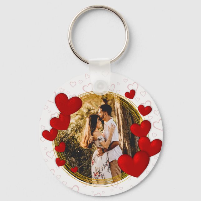 Elegant Valentines, Love, Anniversary Red Heart Key Ring (Front)