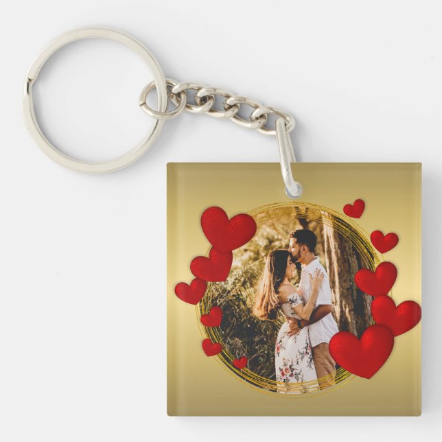 Elegant Valentines, Love, Anniversary Red Heart Key Ring (Front)