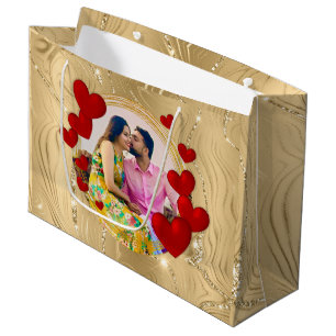 Elegant Valentines, Love, Anniversary Red Heart Large Gift Bag