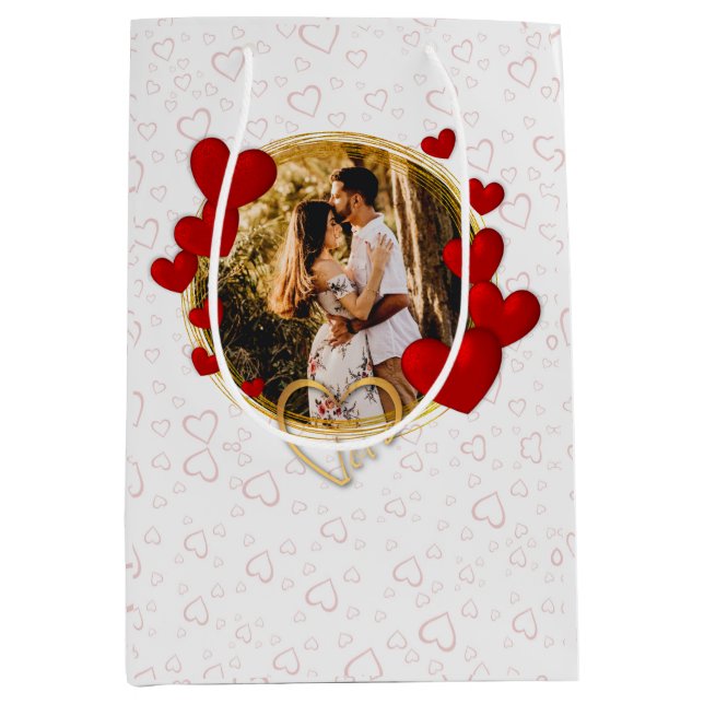Elegant Valentines, Love, Anniversary Red Heart Medium Gift Bag (Front)