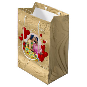 Elegant Valentines, Love, Anniversary Red Heart Medium Gift Bag