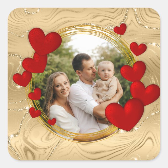Elegant Valentines, Love, Anniversary Red Heart Square Sticker (Front)