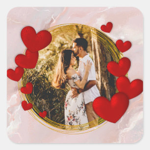 Elegant Valentines, Love, Anniversary Red Heart Square Sticker