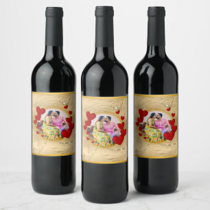 Elegant Valentines, Love, Anniversary Red Heart Wine Label