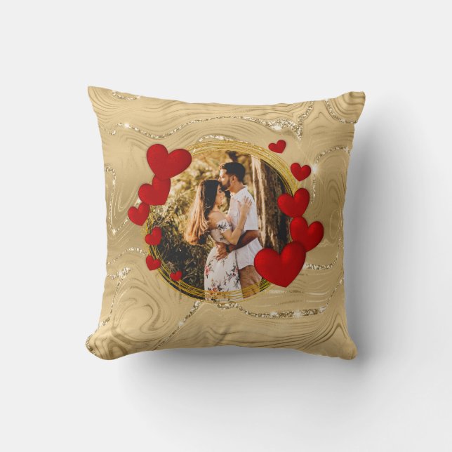 Elegant Valentines, Love, Anniversary Red Hearts Cushion (Front)