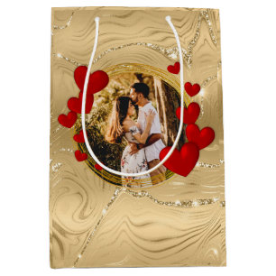 Elegant Valentines, Love, Anniversary Red Hearts Medium Gift Bag