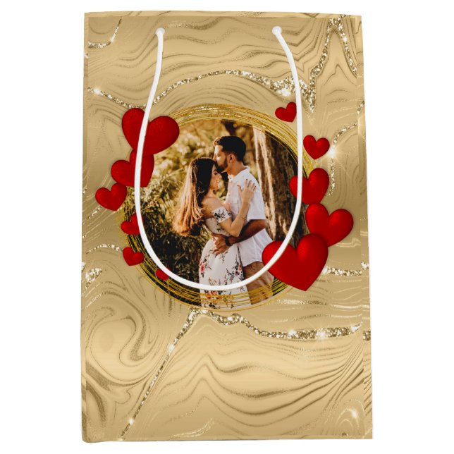 Elegant Valentines, Love, Anniversary Red Hearts Medium Gift Bag (Front)