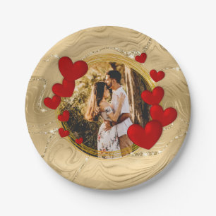 Elegant Valentines, Love, Anniversary Red Hearts Paper Plate