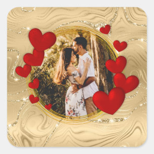 Elegant Valentines, Love, Anniversary Red Hearts Square Sticker