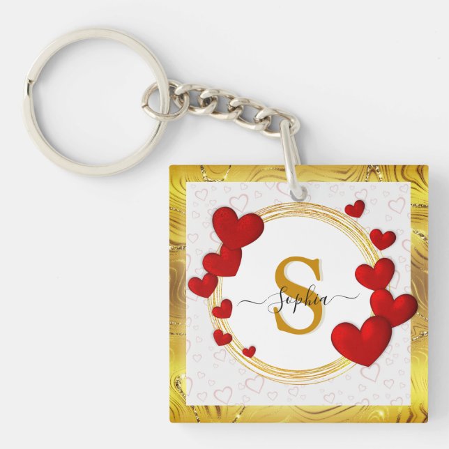 Elegant Valentines, Love, Anniversary Wedding Key Ring (Front)