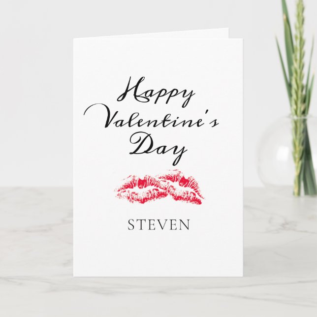 Elegant Valentines Red Kisses Love Personalised Holiday Card (Front)